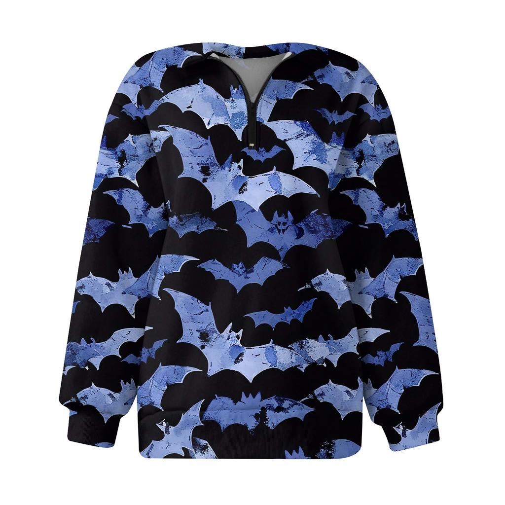 Women's Casual Fashion Long Sleeve Print Oversize Zip Sweatshirt Top