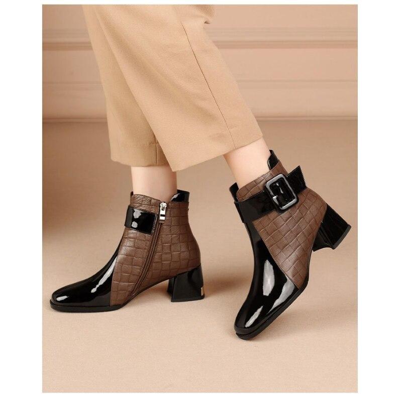 Женские ботильоны, короткие ботинки из искусственной кожи на толстом высоком каблуке, зимняя обувь на молнии с квадратным носком, женская обувь, ботинки на платформе