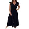 Women's Casual Solid Color Back Tie Ruffled Wide Leg Long Pants Jumpsuit