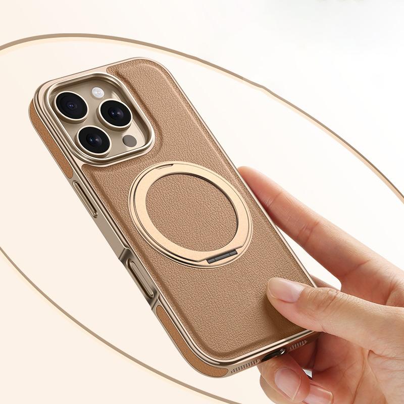 Для Magsafe Магнитный 360° Вращающийся Металлический Автомобильный Держатель Кольцо Однотонный Кожаный Чехол для Телефона Для iPhone 16 Pro Max 14 13 15 Pro Max