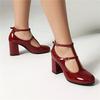 Women's High-heeled Single Shoes Spring and Summer New Thick-heeled Large-size Buckle Low-top Shoes