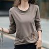 Embroidered Pocket Long-sleeved T-shirt Women's Autumn Plus Size Women's Stitching Bottoming Shirt Top