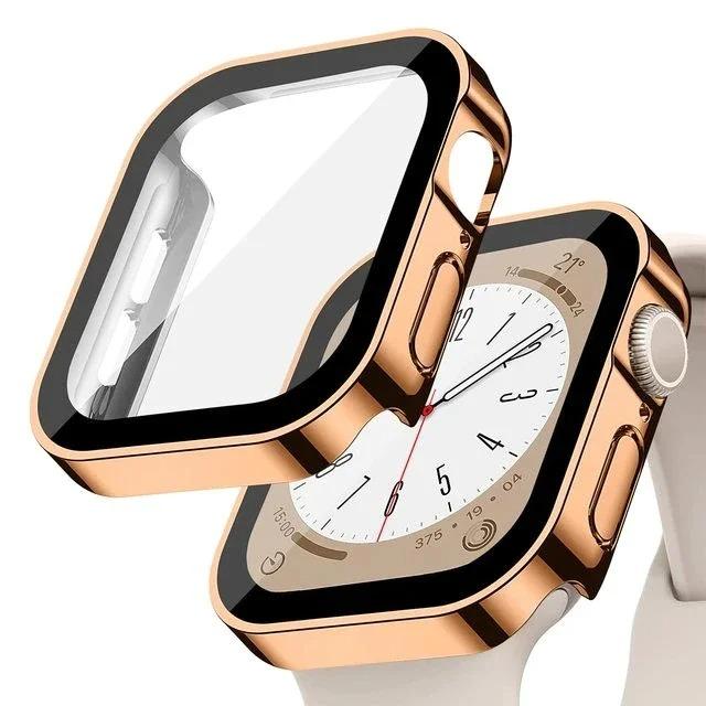 Стекло+Чехол для Apple Watch 46мм 44мм 45мм 40мм 41мм 42мм с прямым краем Защитная крышка корпуса iWatch 10 9 8 7 SE 6 5 4 чехол