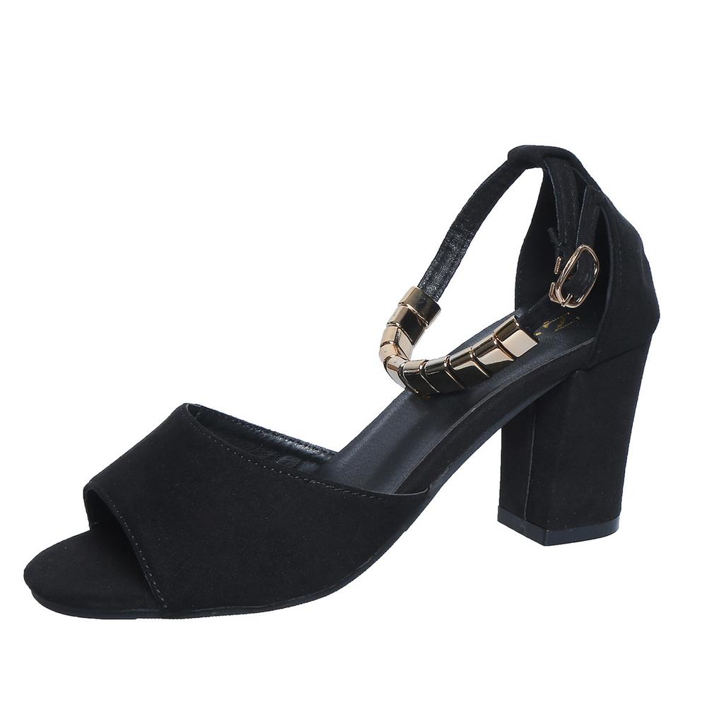 Босоножки женские новая мода толстый каблук высокий каблук одна пуговица римские с открытым носком повседневные сандалии