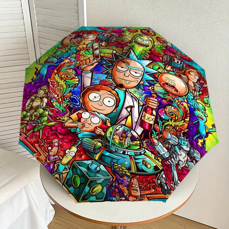 1PC Warner Rick_and_Morty Automatic Open/Close Umbrella with Windproof, 75-Rib Sturdy Canopy, Durable Ribs1292A