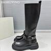 Женские высокие сапоги на платформе, кожаные туфли на плоской подошве, женские, трендовые, зимние, готические, снежные, гладиаторские, панк, до колена, мотоциклетные, ботинки женские