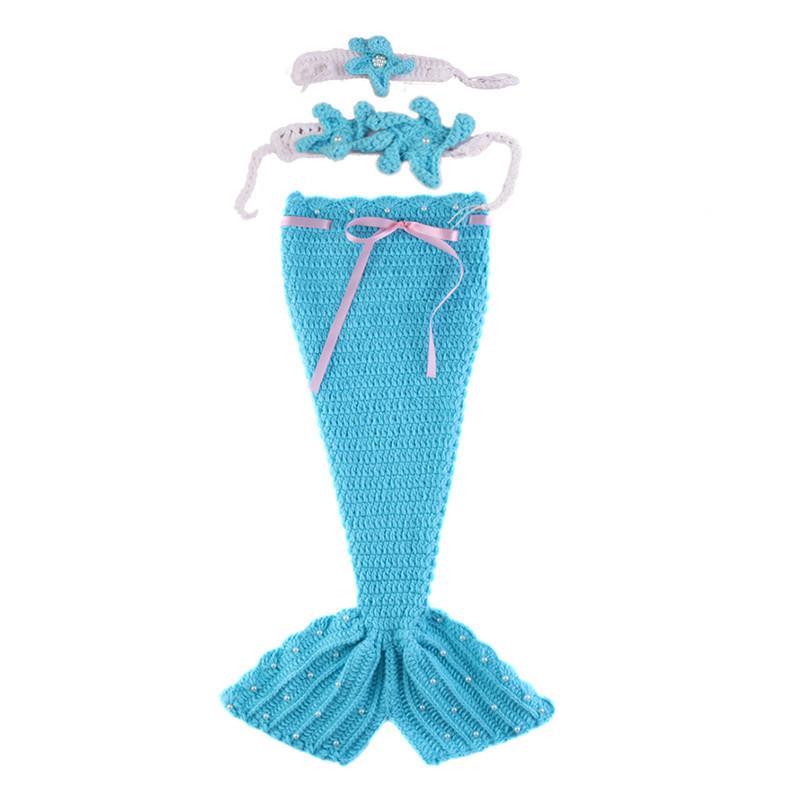 Newborn Photography Baby Props Outfit Photo Costume Girls Handmade Crochet Mermaid Set Headband Bra Tail