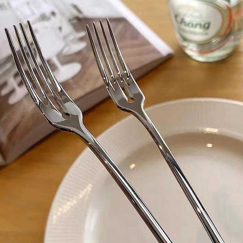 Обеденная вилка из нержавеющей стали с длинной ручкой, набор столовых вилок, корейские столовые приборы, четыре зубца, вилки для салата, десерта, фруктов, кухни