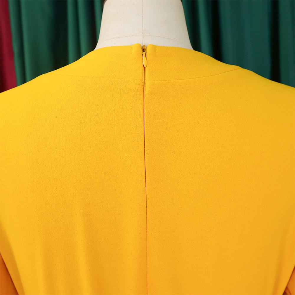 YYFS Women's Fashion Spring Fall Solid Color Print 3/4 Sleeves V-Neck High Waist Casual Dresses