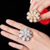 CMM Luxury Cubic Zirconia Nigerian Gold Color Statement Large Flower Finger Rings For Women Wedding Prom Jewelry