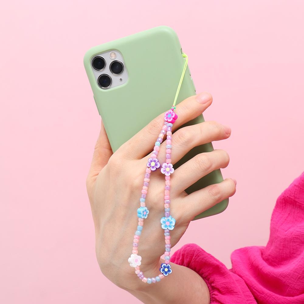 Colorful for Keys Pearl Rope Phone Case Hanging Cord Phone Lanyard Mobile Phone Chain Soft Clay