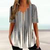 Women's Short Sleeve T-Shirt Casual Stripe Graphic Tees For Ladies V-Neck Loose Blouse Summer Vintage Print Girls Clothing Tops