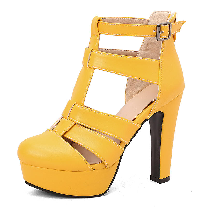 Женские босоножки на высоком каблуке весна и лето новые в европейском и американском стиле водонепроницаемые римские сандалии на толстом каблуке большого размера