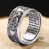 Men Ring Vintage Carving Mantra Scripture Adjustable Bring Luck Wealth Birthday Gift Male Chinese Feng Shui Pixiu Finger Ring Retro Jewelry