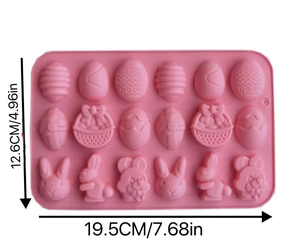 1Pc 18 Cavity Easter Silicone Mold Rabbit Colored Egg Chocolate Cake Mold Holiday Decoration Baking Tools Manual Soap Mould