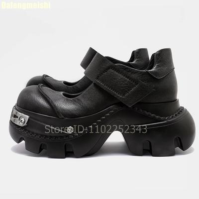 Мода 2025 Новые туфли Мэри Джейн на толстой подошве Женские Панк-стиль Летние С мелким круглым носком Черные кожаные туфли Туфли на платформе