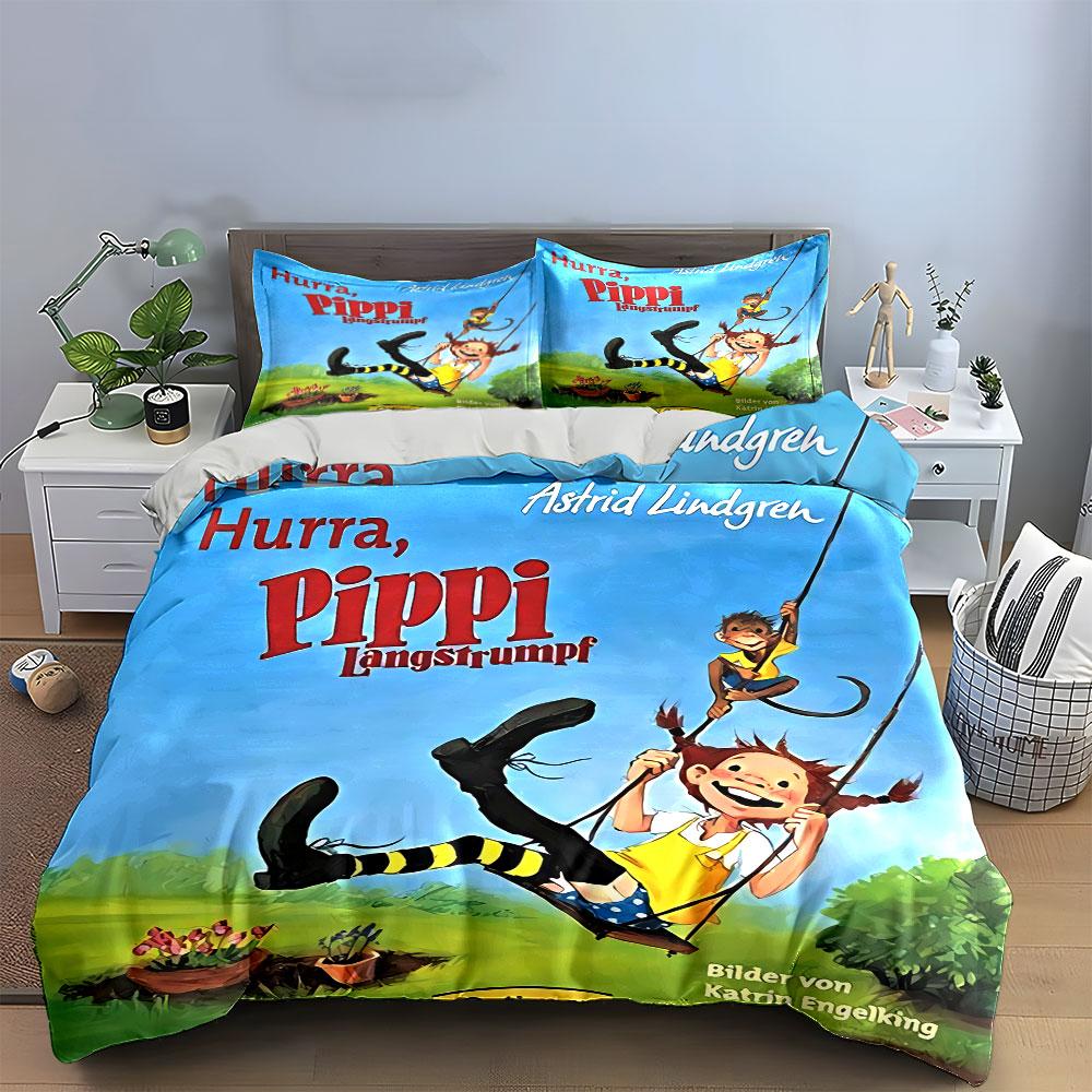 Pippi Longstocking Swing Fun Bedding Duvet Cover Set Duvet Cover Pillowcases (1*Duvet Cover 2*Pillowcases, without duvet insert)