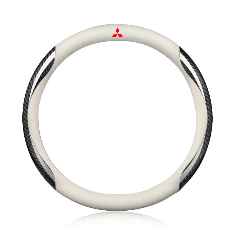 Car Steering Wheel Cover Carbon Fiber Leather For Mitsubishi ASX Lancer Pajero Outlander L200 EVO Lancer EX Motors Metal Label