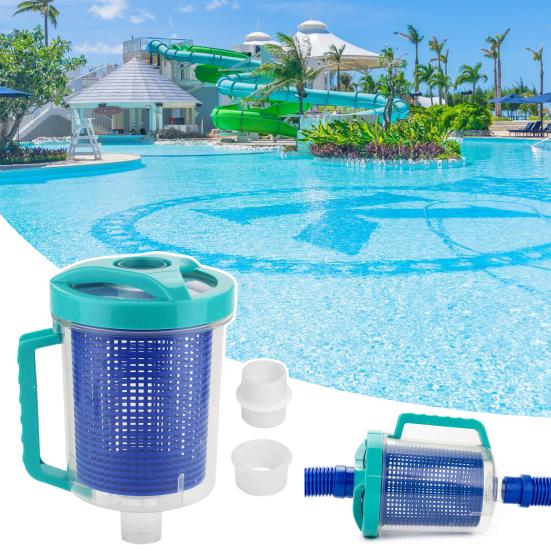 Контейнер для листьев для пылесоса для бассейна Прозрачный бак Сборник листьев для бассейна с 5 скиммерными носками Высокоемкостная ловушка для листьев для бассейна Спа Ветки Мелкие частицы