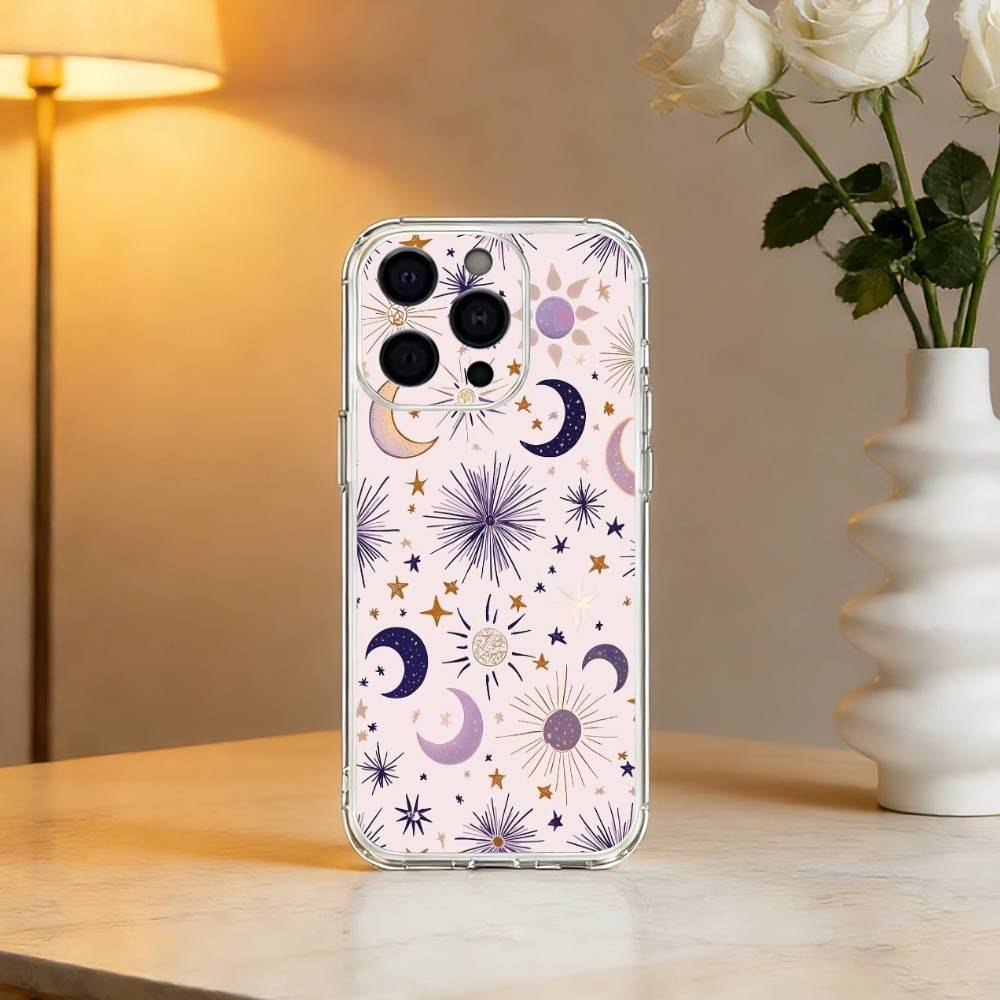 Чехол для телефона S-Солнце Луна S-Звезды Для iPhone 17 16 15 14 13 12 11 Mini Pro Max Plus Прозрачная крышка