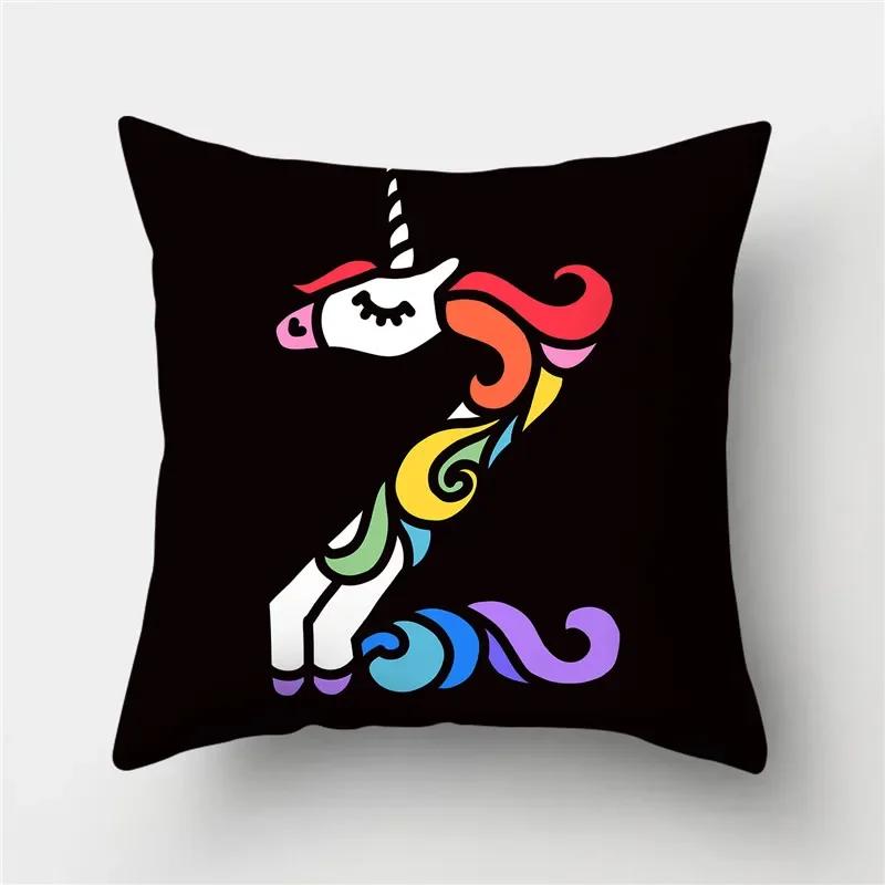 Буквы Единорог Наволочка Полиэстер Принт Наволочка Диван Декор Подушка Дом