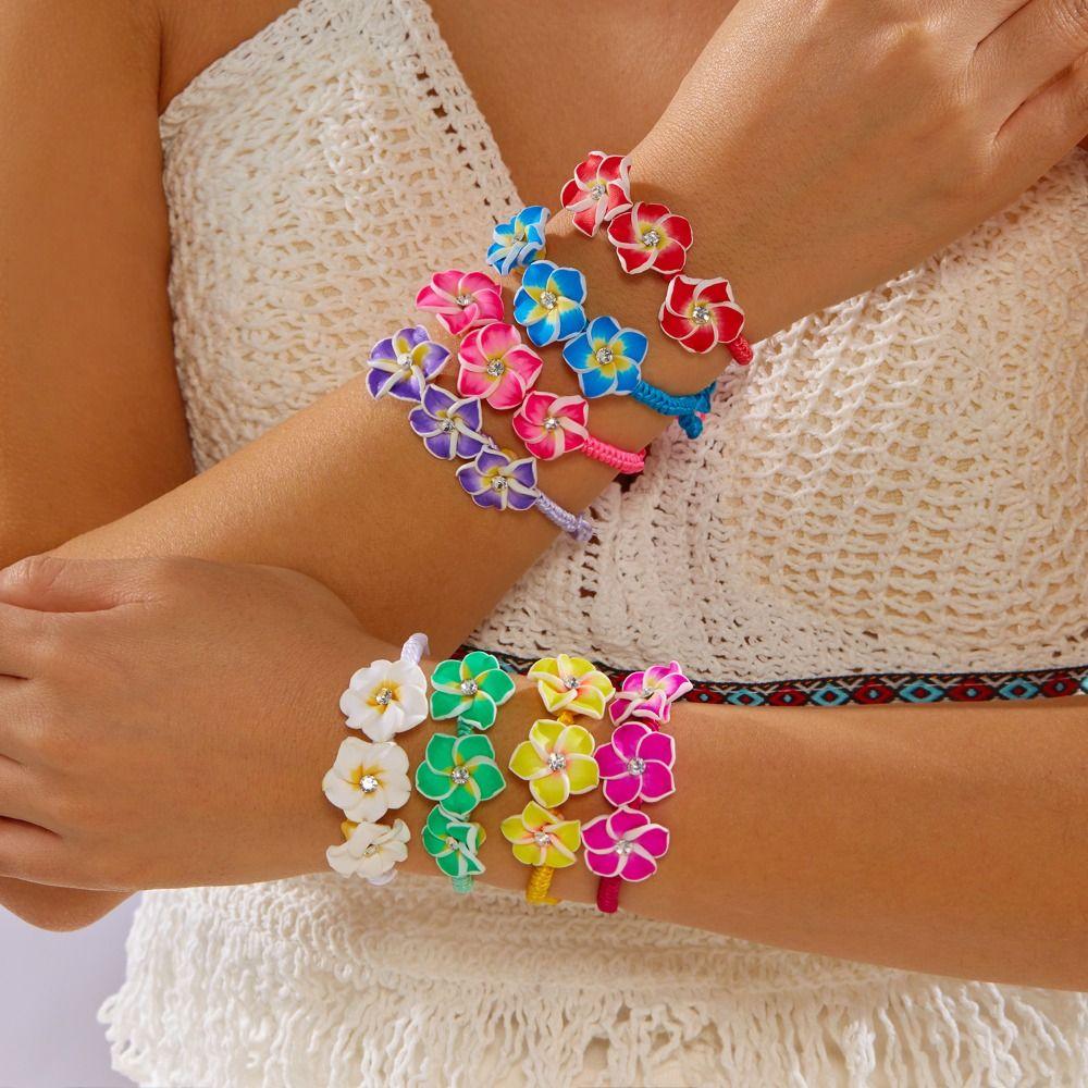 Colorful Flower Bracelet Rhinestone Egg Flower Bangle Jewelry Gifts