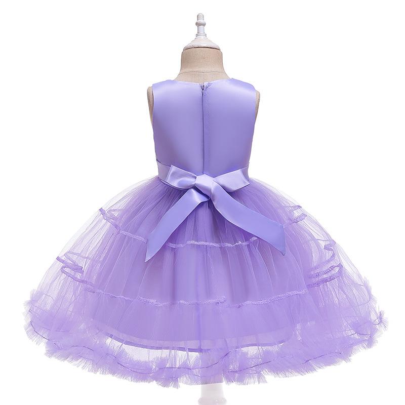 Платье принцессы с единорогом и цветочным принтом для девочек, весенне-летнее праздничное платье из смеси хлопка и сетки, асимметричное платье А-силуэта без рукавов, нарядное платье для детей 3-8 лет, румянец