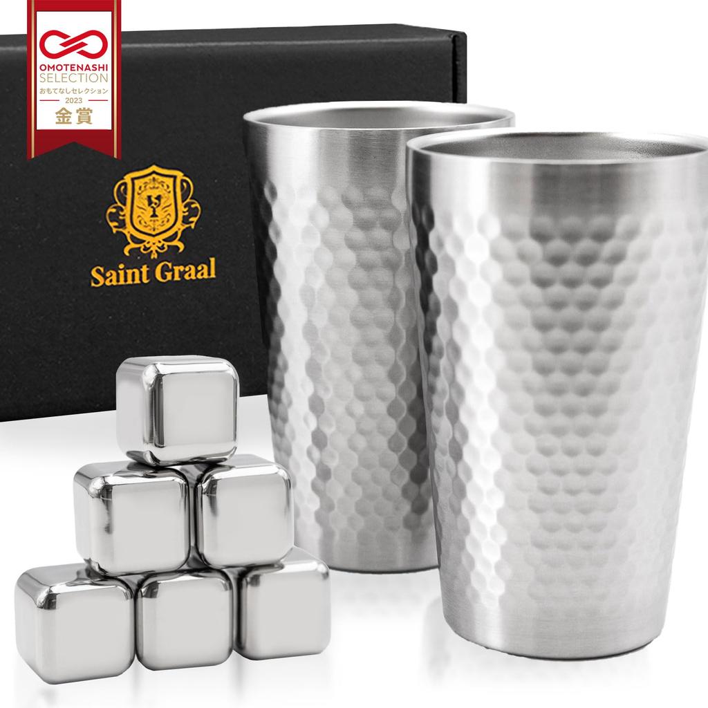 SaintGraal Tumbler Pair Wedding Gift Wedding Anniversary Parents Birthday Gift Men Glass Cup Ice Cube Non-melting Ice Stainless Steel Gift (350ml)