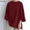 Women Casual Round Neck Loose 3/4 Sleeve Blouse