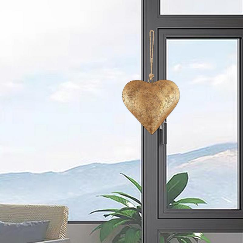 Металлическое сердце для декора стенПрочный железный орнамент в форме сердца Золотая антикварная отделка И сердечный колокольчик Аксессуары для декора дома