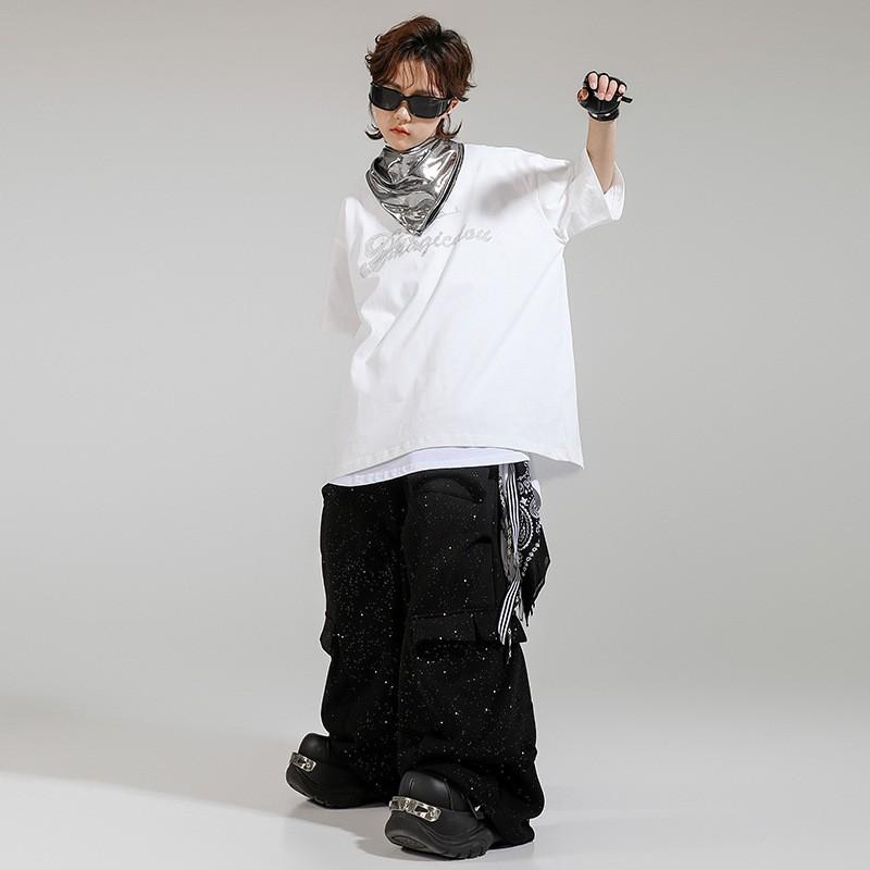 Kids Hip Hop Dance Outfit Set Boys Girls Streetwear Performance Costume Short Sleeve Cotton