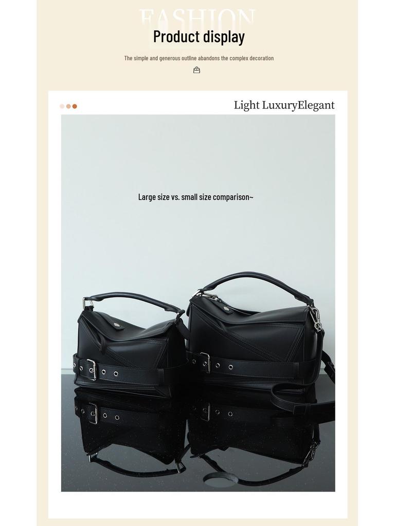 Женская сумка кроссбоди из натуральной кожи с геометрической лоскутной отделкой и пряжкой ремня в байкерском стиле