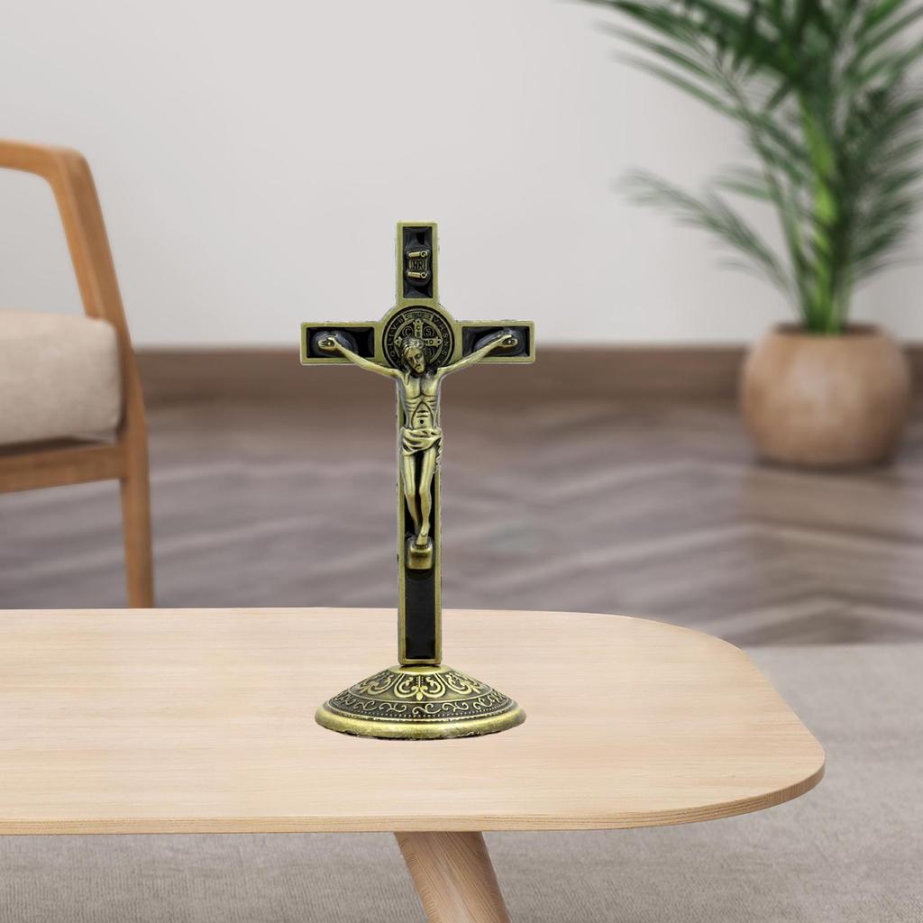 Crucifix and Stand Figurine Jesus Statue Catholic Table Cross Christ On Cross Cross Altar for Tabletop Decor Religious Gifts