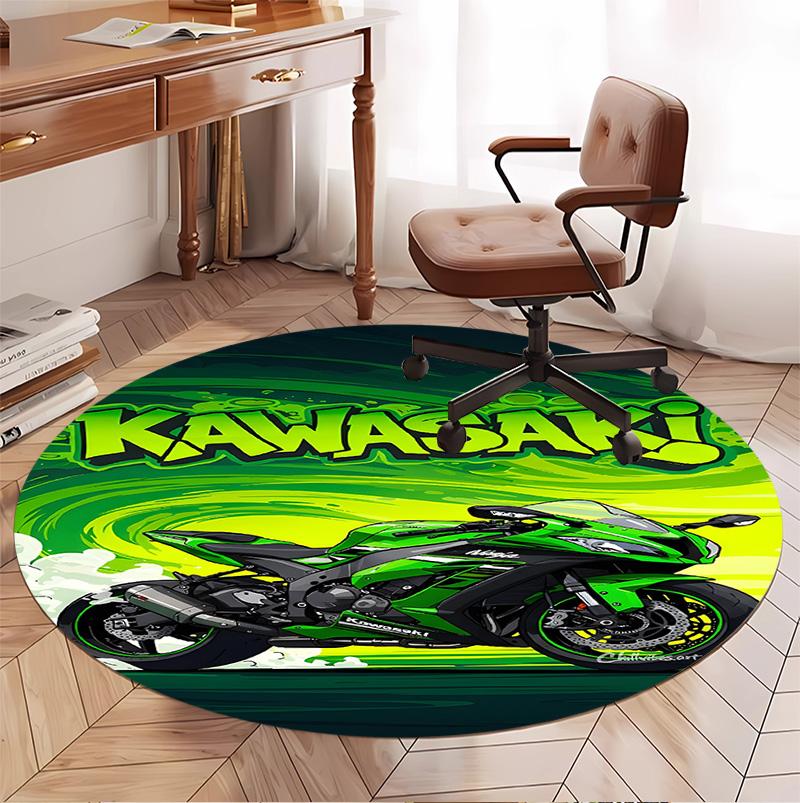 Kawasaki Pattern Round Rug, Indoor/Outdoor Mat, for Picnic, Gameroom, Bedroom, Office, Living Room, Home Decor Carpet, Birthday Gift