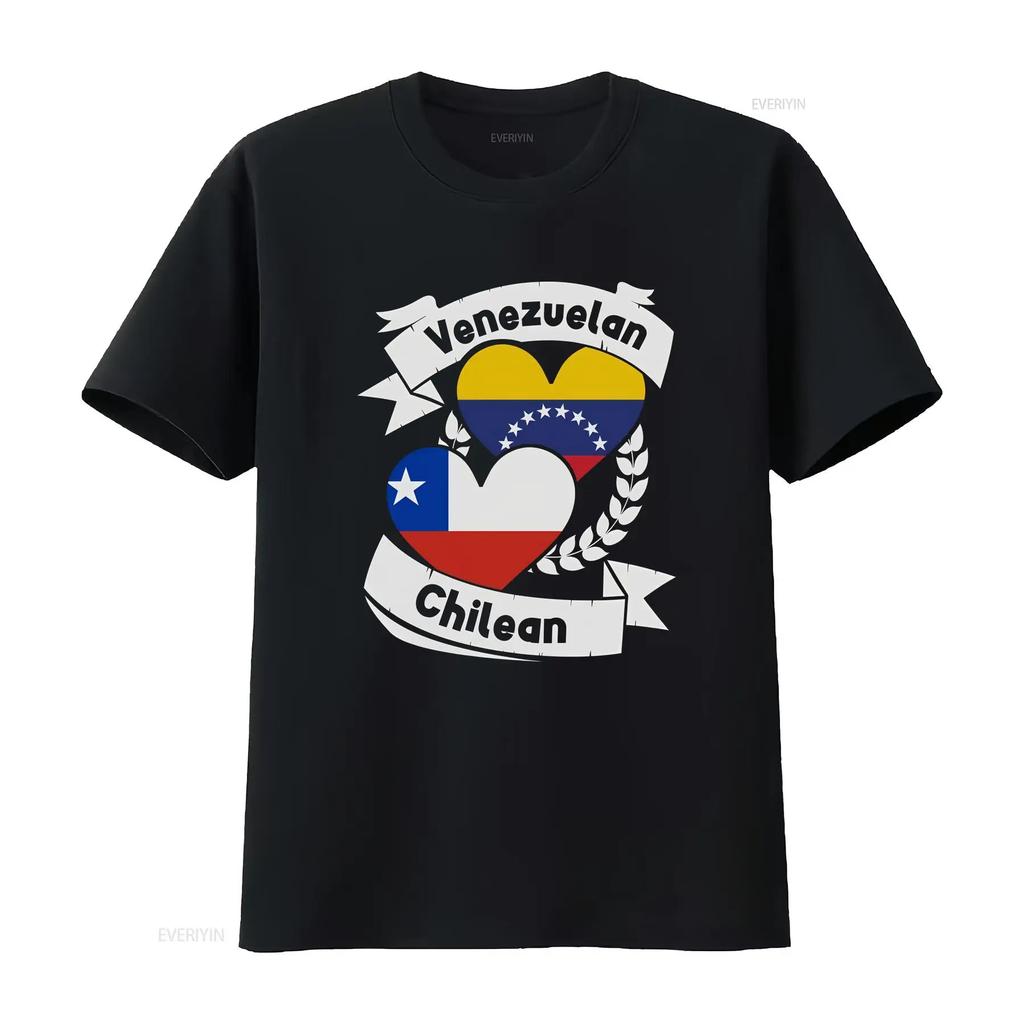 Venezuelan Chilean Heart Flags Venezuela Chile T Shirt vintage Washed homme Top For Everyday Wear Unisex fashion Stylish Casual