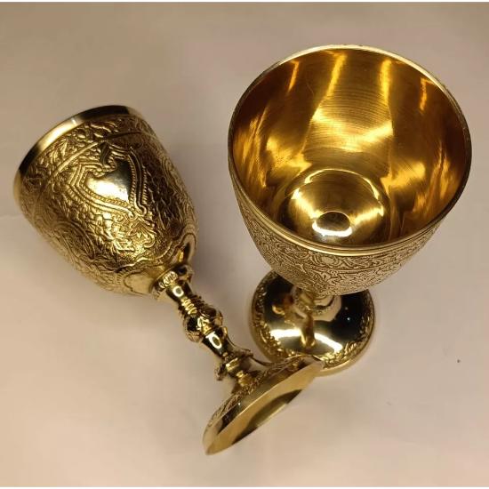 Набор из 2 бокалов для вина, винный бокал из цельной латуни, бокал ручной работы с гравировкой и тиснением из латуни