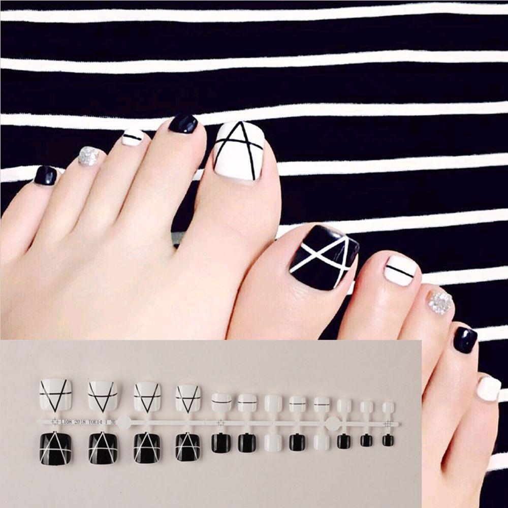Fashion False Gel Glitter Strip Short Square Fake Toenails Toe Nails Nail Art Toes Nails Decor