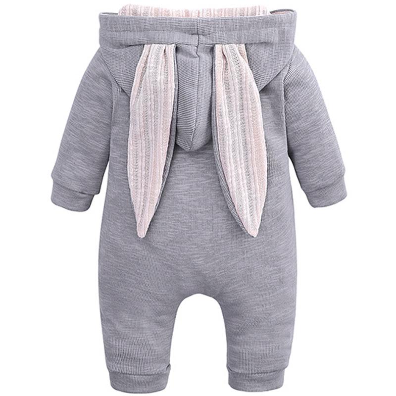 Baby 3d Rabbit Ear Long Romper Cute Long Sleeve Hoodie Jumpsuits Toddler Winter Warm Outwear