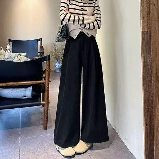 Women's Winter 2025 Apricot Wide-Leg High-Waisted Slimming Loose Pants for Petite Sizes