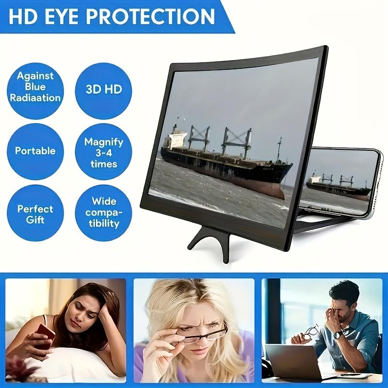 12-дюймовая 3D лупа-подставка для экрана телефона - Ультра HD, защита от бликов и фильтр синего света для фильмов, портативный личный кинотеатр