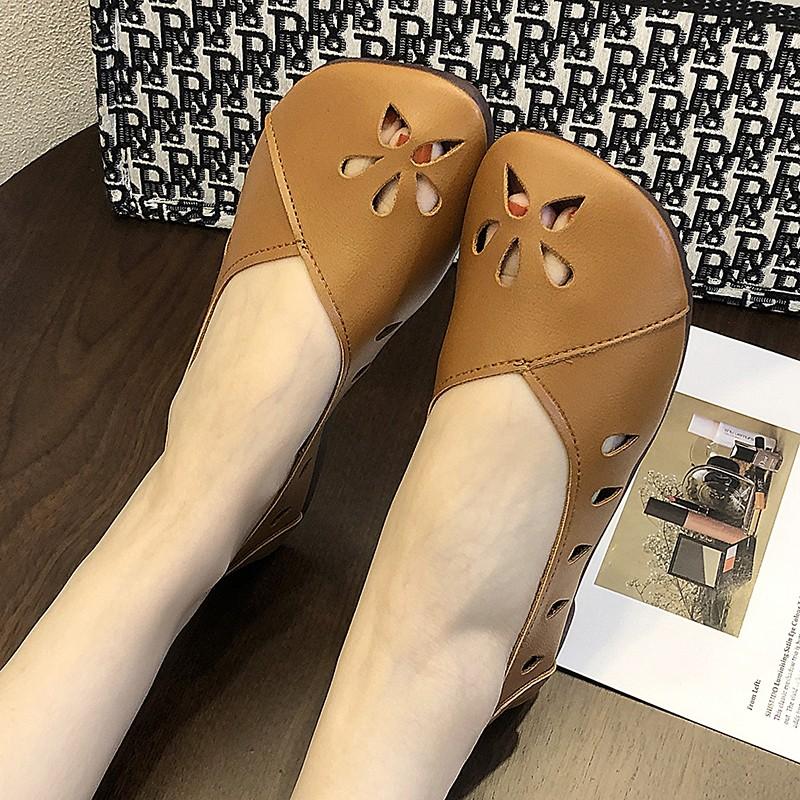 Модная женская обувь 2024 года, лето, новые модные белые туфли на плоской подошве с открытыми носками, женские повседневные кожаные мокасины для женщин