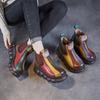 Rainbow Genuine Leather Short Boots Chelsea Wedge Heel Thick Soled Waterproof Women's Boots