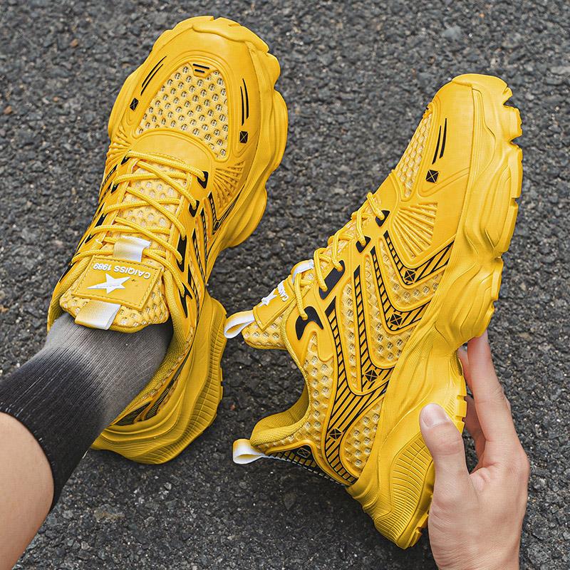 Мужская обувь Модная корейская сетчатая обувь на толстой подошве Уличная противоскользящая легкая удобная амортизирующая обувь Кроссовки Повседневная дышащая обувь для бега