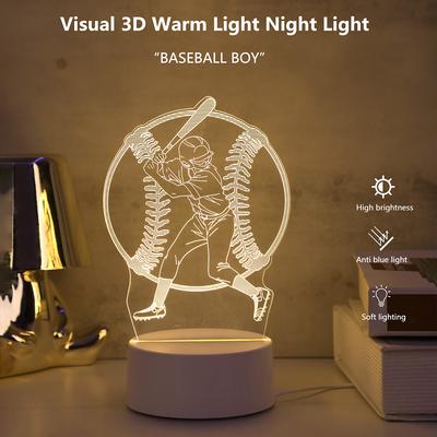 3D визуальный ночник с акриловой фигуркой бейсболиста для домашнего декора, атмосферой, подходит для освещения спальни и настольного использования