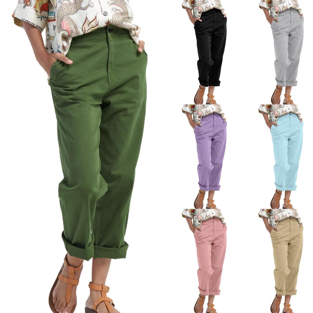 Women's Solid Color Loose Casual Pants With Pockets, Straight Leg Pants Suit Pants
