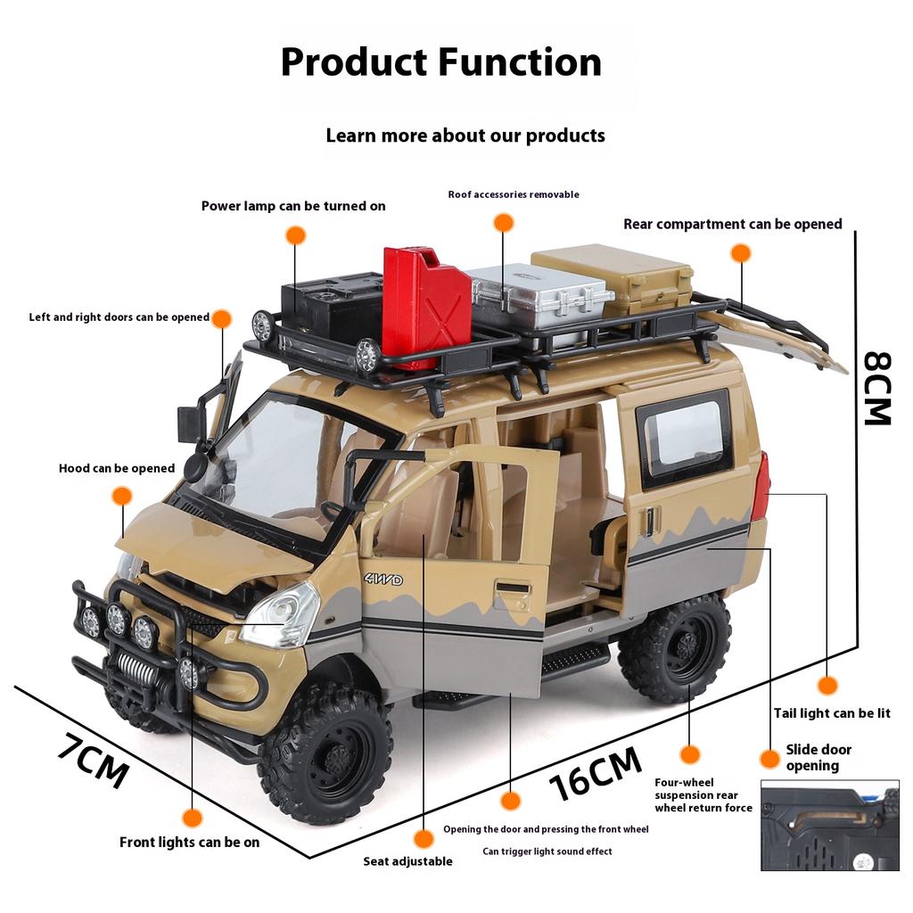 1/24 alloy die-cast VAN off-road vehicle model, simulated sound and light, children's toy car, removable accessories, boys' gift