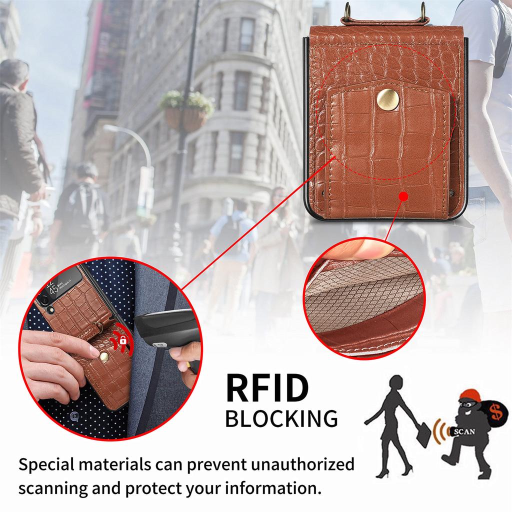 Чехол из натуральной кожи с ремешком для карточек для Samsung Galaxy Z Flip 4 5G Flip4, кошелек-подставка с крокодиловым узором, задняя крышка