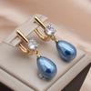 New Trendy Blue Drop Shape Imitation Pearl Drop Earrings for Women Fashion Zircon Earring Jewelry Party Accessories