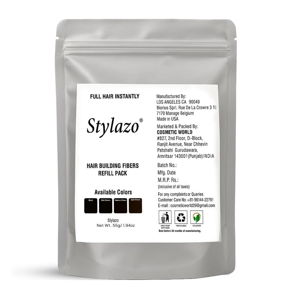 Stylazo Заполнитель для волос от выпадения, Сменный блок Для всех Кератиновых Белковых Волокен для волос (55 грамм Темно-коричневый)
