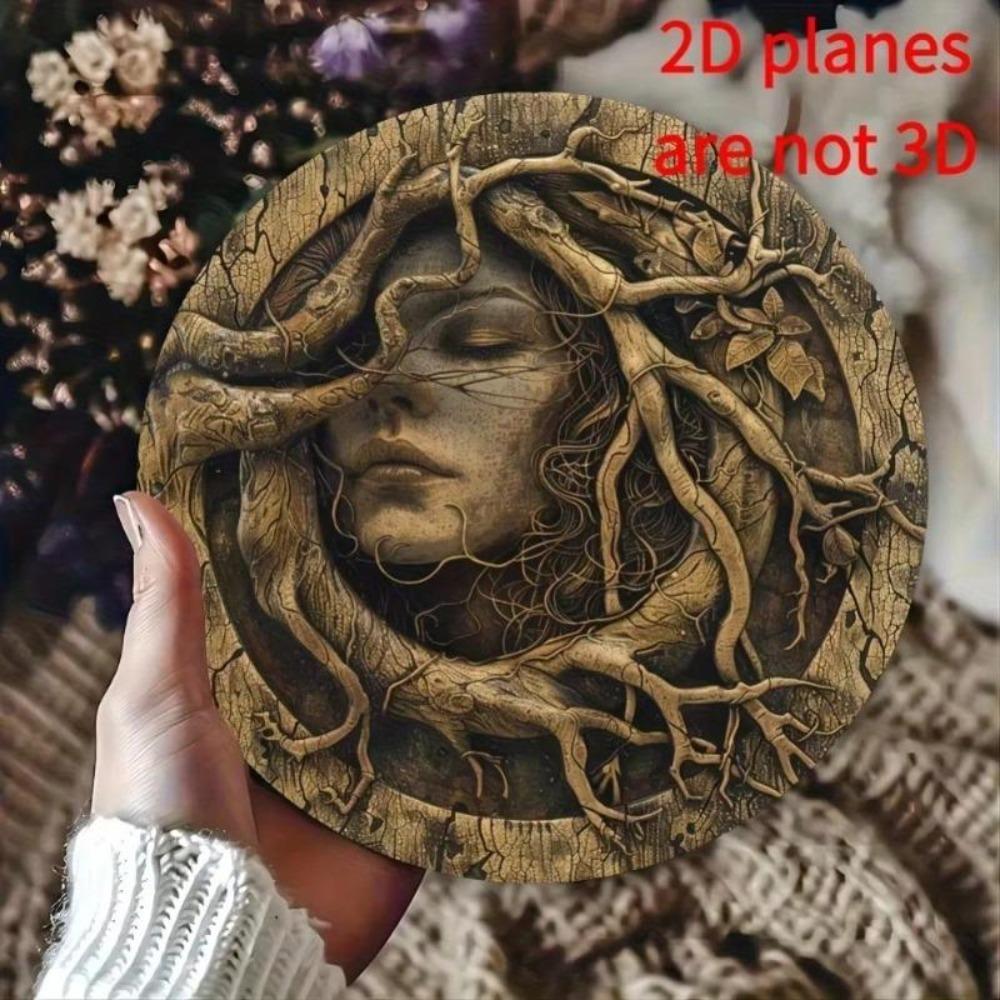 Круглая металлическая настенная art-композиция Дух Дерева Резное Лицо Домашний Декор Вдохновленный Природой Спокойный Дизайн